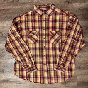 Roundtree & Yorke Casual Button Down Mens XL Red Yllw Plaid Rugged Flannel Shirt
